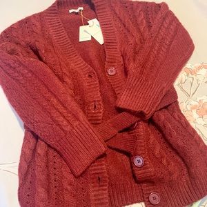 NEW Skies Are Blue Cranberry Open Front Sweater